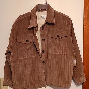 NWOT Cisono taupe color corduroy button up jacket with sherpa lining  Sz L